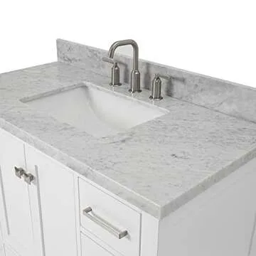 ARIEL Cambridge 43 Inch Bathroom Vanity with Single Sink, White Bathroom Vanity, Solid Wood Vanity Cabinet,1.5" Edge Carrara Marble Top, Rectangular Undermount Sink, 2 Soft Closing Doors, 9 Drawers