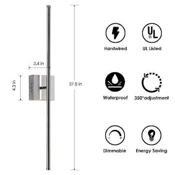 KARTOOSH Dimmable LED Wall Sconces Set - 350° Rotate