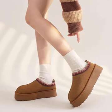 ATVGRTC Women's Slippers Indoor Plush Lined Sneakers,Suede Ankle Outdoor Slip Resistant Boots,Platform Slippers Mini Slippers (Brown, Adult, Women's, 9, Numeric, U.S. Footwear Sizing System, Medium)