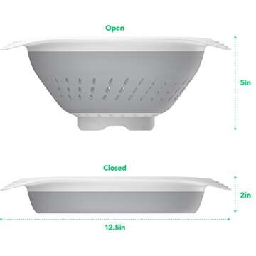 Vremi 5 Quart Collapsible Colander - BPA Free Silicone Food Strainer with Handles - Heavy Duty Foldable and Heat Resistant Kitchen Drainer Steam Basket for Pasta and Veggies - Dishwasher Safe - Gray