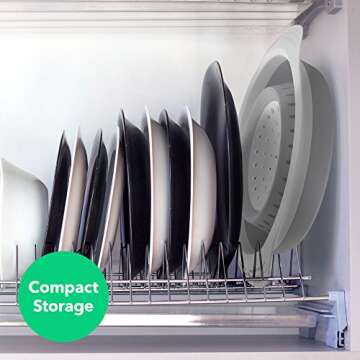 Vremi 5 Quart Collapsible Colander - BPA Free Silicone Food Strainer with Handles - Heavy Duty Foldable and Heat Resistant Kitchen Drainer Steam Basket for Pasta and Veggies - Dishwasher Safe - Gray