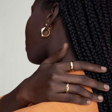 AllenCOCO Chunky Gold Dome Rings for Women, 14K Gold Filled Gemstone Statement Ring for Women Stackable Rings Jewelry Gifts