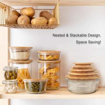 Urban Green Glass Food Container with Bamboo Lid, Glass food storage Containers with Lids, Glass Meal Prep Containers Set, Glass Food Containers set (Bamboo Lid of 5 Pack)