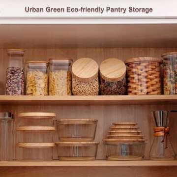 Urban Green Glass Food Container with Bamboo Lid, Glass food storage Containers with Lids, Glass Meal Prep Containers Set, Glass Food Containers set (Bamboo Lid of 5 Pack)