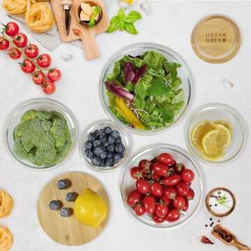 Urban Green Glass Food Container with Bamboo Lid, Glass food storage Containers with Lids, Glass Meal Prep Containers Set, Glass Food Containers set (Bamboo Lid of 5 Pack)