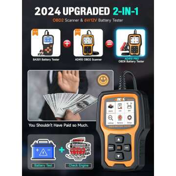 ANCEL AD410 Pro+ OBD2 Scanner & Battery Tester