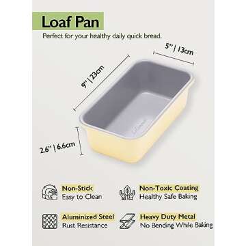LeGourmet Nonstick Bread Loaf Pan 9 X 5 Inch, Ceramic Coating, Non-Toxic, Rust Resistant Aluminized Steel, Perfect 1 lb Baking Dish for Meatloaf, Pound Cake & Brownie (Butter)
