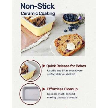 LeGourmet Nonstick Bread Loaf Pan 9 X 5 Inch, Ceramic Coating, Non-Toxic, Rust Resistant Aluminized Steel, Perfect 1 lb Baking Dish for Meatloaf, Pound Cake & Brownie (Butter)