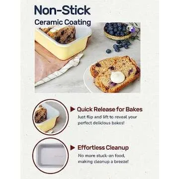 LeGourmet Nonstick Bread Loaf Pan 9 X 5 Inch, Ceramic Coating, Non-Toxic, Rust Resistant Aluminized Steel, Perfect 1 lb Baking Dish for Meatloaf, Pound Cake & Brownie (Butter)
