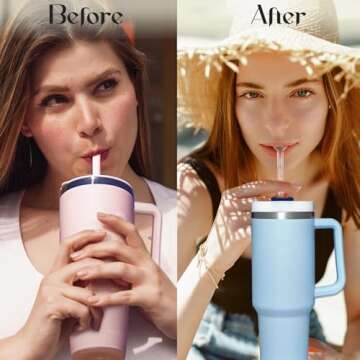 BABORUI Anti Wrinkle Straw for Stanley Cup 40oz, 2pcs Reusable Glass Anti Lip Wrinkle Straw with Cleaning Brush, Anti Wrinkle Drinking Straw Cup Accessories for Stanley No Extension Required
