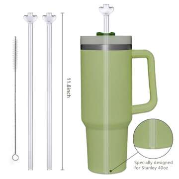 BABORUI Anti Wrinkle Straw for Stanley Cup 40oz, 2pcs Reusable Glass Anti Lip Wrinkle Straw with Cleaning Brush, Anti Wrinkle Drinking Straw Cup Accessories for Stanley No Extension Required