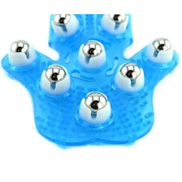 SAMYO Palm Shaped Massage Glove Body Massager with 9 360-degree-roller Metal Roller Ball Beauty Body Care (Blue)