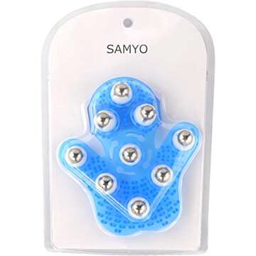 SAMYO Palm Shaped Massage Glove Body Massager with 9 360-degree-roller Metal Roller Ball Beauty Body Care (Blue)