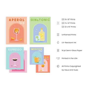 HAUS AND HUES Cocktail Poster - Preppy Posters for Bedroom, Drink Posters, Danish Pastel Posters, Aperol Spritz, Colorful Posters for Wall, Cocktail Prints, Alcohol Posters, Dorm Posters (Unframed)