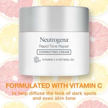 Neutrogena Retinol + Vitamin C Correcting Cream, Rapid Tone Repair Face & Neck Cream with Hyaluronic Acid for Dark Spots, Fine Lines & Wrinkles, 1.7 oz