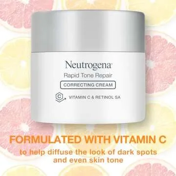 Neutrogena Retinol + Vitamin C Correcting Cream, Rapid Tone Repair Face & Neck Cream with Hyaluronic Acid for Dark Spots, Fine Lines & Wrinkles, 1.7 oz
