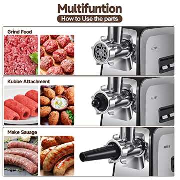 Meat Grinder Electric, Sausage Maker with 3 Stainless Steel Sausage Tubes, 2 Blades, 3 Grinding Plat...