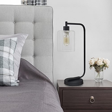 Simple Designs Bronson Industrial Glass Shade Table Lamp