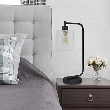 Simple Designs Bronson Industrial Glass Shade Table Lamp