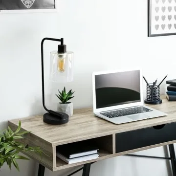 Simple Designs Bronson Industrial Glass Shade Table Lamp
