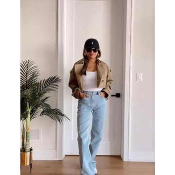 Perbai Womens Cropped Trench Coat Stylish Lightweight Fit