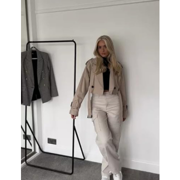 Perbai Womens Cropped Trench Coat Stylish Lightweight Fit