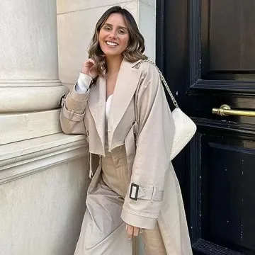 Perbai Womens Cropped Trench Coat Stylish Lightweight Fit