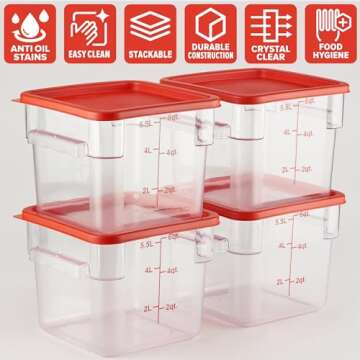 CURTA Food Storage Containers - 6 Qt, Clear, Square