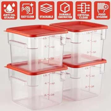 CURTA Food Storage Containers - 6 Qt, Clear, Square