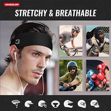 Vinsguir Headbands for Men (4 Pack)- Sweat Band, Sports Mens Headband, Workout Accessories, Sweat Wicking Head Band Sweatbands for Running Gym Training Tennis Basketball Football, Unisex Hairband