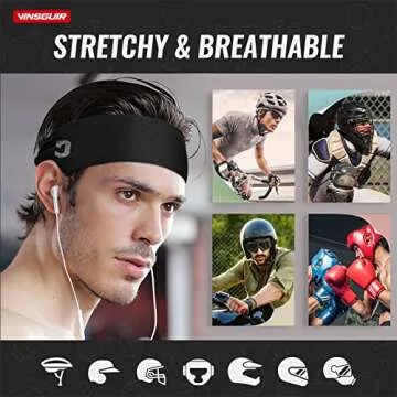 Vinsguir Headbands for Men (4 Pack)- Sweat Band, Sports Mens Headband, Workout Accessories, Sweat Wicking Head Band Sweatbands for Running Gym Training Tennis Basketball Football, Unisex Hairband