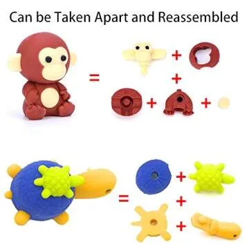 Animal Erasers Bulk Kids Pencil Erasers Puzzle Eraser Toys Mini Novelty Erasers for Party Favors, Classroom Rewards, Games Prizes, Carnival Gifts and School Supplies (62)