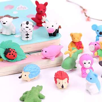 Animal Erasers Bulk Kids Pencil Erasers Puzzle Eraser Toys Mini Novelty Erasers for Party Favors, Classroom Rewards, Games Prizes, Carnival Gifts and School Supplies (62)