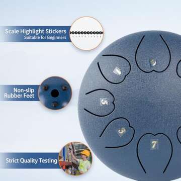 Rain Drum for Outside,6 Inch 8 Notes Steel Tongue Drum Navy, Ethereal Drum for Rain 2025, Hand Pan Drum Instrument with Drum Bag, Mallets for Meditation Yoga, Musical Instrument Gift for Adult, Kids