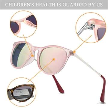 HJSTES Polarized Kids Sunglasses for Girls Boys, 100% UV Protection for Children Age 3-9(Pink Frame/Pink Mirrored)