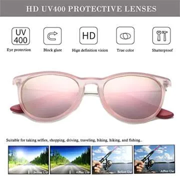 HJSTES Polarized Kids Sunglasses for Girls Boys, 100% UV Protection for Children Age 3-9(Pink Frame/Pink Mirrored)