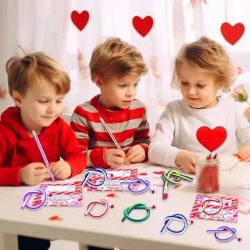 28 Pack Bendy Pencils & Cards for Kids Valentine Gifts