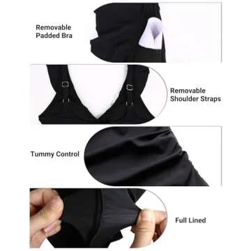 Holipick Black Two Piece Tankini Swimsuits for Women Tummy Control Bathing Suit Ruffle V Neck Tankini Top with Bikini Bottom M