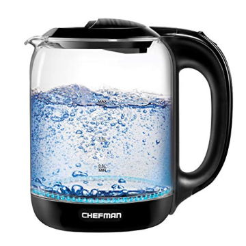 Chefman 1.7 Liter Electric Glass Tea Kettle - Fast Hot Water Boiler, One Touch Operation, Boils 7 Cu...