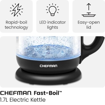 Chefman Electric Glass Kettle - 1.7L Fast Boiling