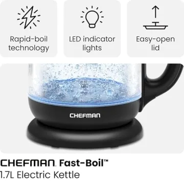Chefman Electric Glass Kettle - 1.7L Fast Boiling