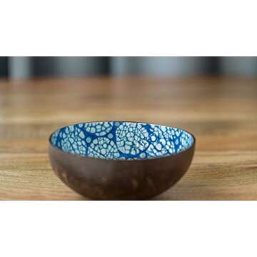 Handmade Coconut Shell Bowls with Unique Lacquer Designs