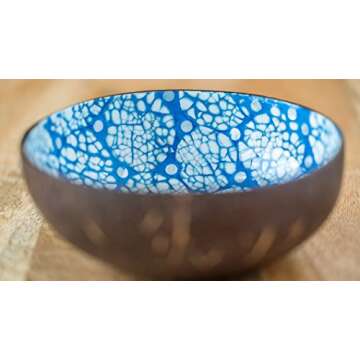 Handmade Coconut Shell Bowls with Unique Lacquer Designs