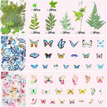 297 Pcs Dried Pressed Flowers Butterfly Stickers for Resin, Real Natural Dry Flowers Leaves Bulk with Tweezers for Art Craft Supplies Scrapbooking DIY Epoxy Resin Jewelry Candle Making Nails Décor