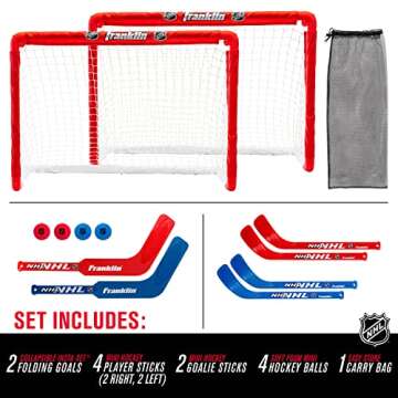 Franklin Sports NHL Kids Mini Hockey Goal Set - (2) Mini + Knee Hockey Goals, (4) Youth Sticks, (2) Goalie Sticks + (4) Foam Balls - Knee + Mini Hockey Set