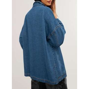 Sidefeel Women's Jean Jacket Oversized Boyfriend Button Up Long Sleeve Denim Jackets Blue Medium