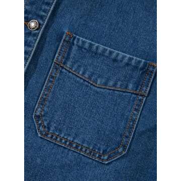 Sidefeel Women's Jean Jacket Oversized Boyfriend Button Up Long Sleeve Denim Jackets Blue Medium