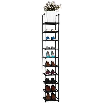 FIDUCIAL HOME 10 Tiers Shoe Rack Space Saving Vertical Single Pairs Sturdy Shoe Shelf Storage Organi...