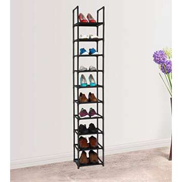 FIDUCIAL HOME 10 Tiers Shoe Rack Space Saving Vertical Single Pairs Sturdy Shoe Shelf Storage Organizer