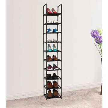 FIDUCIAL HOME 10 Tiers Shoe Rack Space Saving Vertical Single Pairs Sturdy Shoe Shelf Storage Organizer
